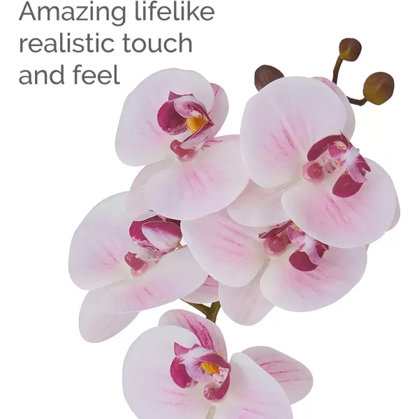 Mikasa Artificial Orchid in Pot, Real Touch Phalaenopsis Orchid, Silver Texture Ceramic Pot, 22-Inch Double Branch, White/Pink