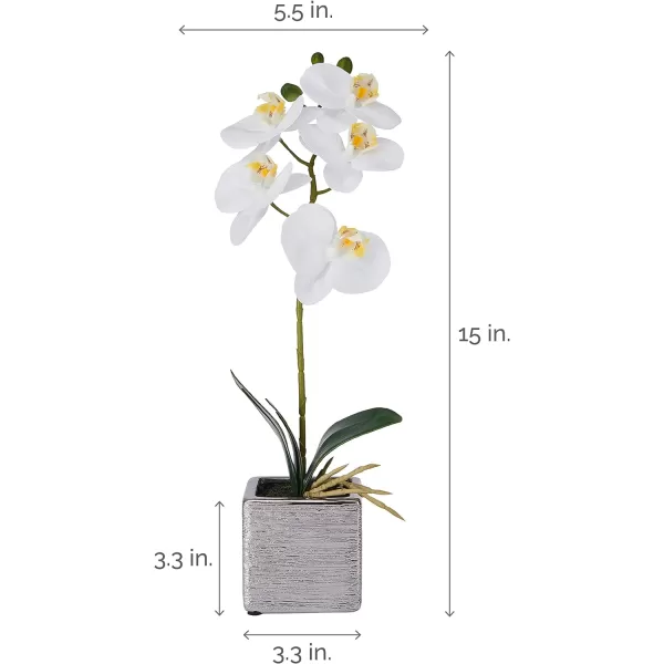 Mikasa Artificial Orchid in Pot, Real Touch Phalaenopsis Orchid, Silver Texture Ceramic Pot, 22-Inch Double Branch, White/Pink