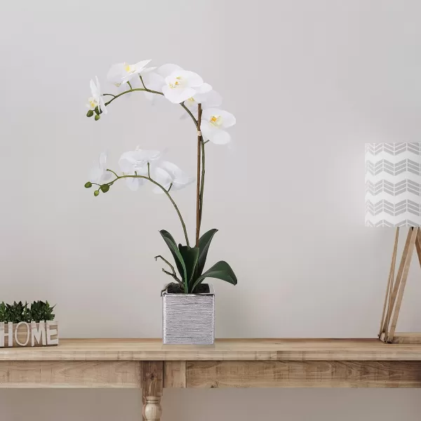 Mikasa Artificial Orchid in Pot, Real Touch Phalaenopsis Orchid, Silver Texture Ceramic Pot, 22-Inch Double Branch, White/Pink