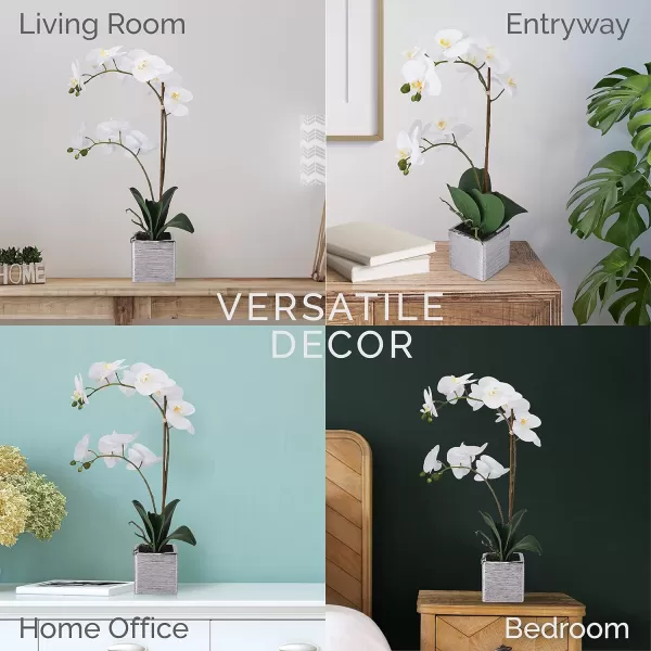 Mikasa Artificial Orchid in Pot, Real Touch Phalaenopsis Orchid, Silver Texture Ceramic Pot, 22-Inch Double Branch, White/Pink
