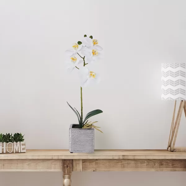 Mikasa Artificial Orchid in Pot, Real Touch Phalaenopsis Orchid, Silver Texture Ceramic Pot, 22-Inch Double Branch, White/Pink