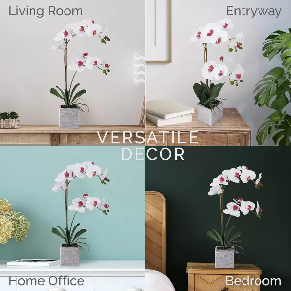 Mikasa Artificial Orchid in Pot, Real Touch Phalaenopsis Orchid, Silver Texture Ceramic Pot, 22-Inch Double Branch, White/Pink