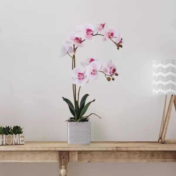 Mikasa Artificial Orchid in Pot, Real Touch Phalaenopsis Orchid, Silver Texture Ceramic Pot, 22-Inch Double Branch, White/Pink