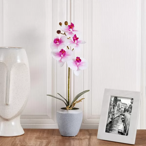 Mikasa Artificial Real Touch Phalaenopsis Orchid Flower in Pot, Faux Floral Décor for Wedding, Home, Office, Party, Hotel, Salon, 15-Inch, White Pink