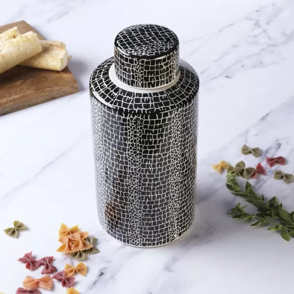 Mikasa Blue Crackle Ceramic Canister, Store Small Household Items or Display Faux Florals, Black and White