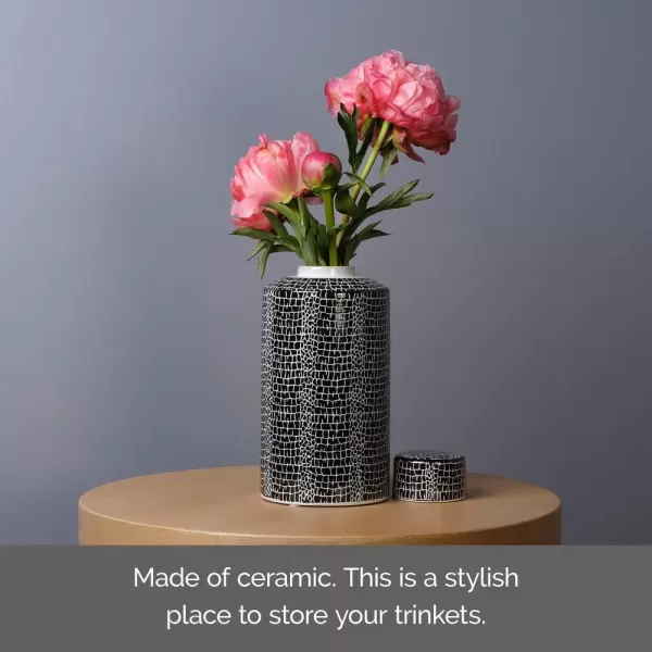 Mikasa Blue Crackle Ceramic Canister, Store Small Household Items or Display Faux Florals, Black and White