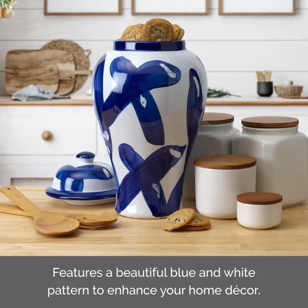 Mikasa Blue and White Landscape Round Ceramic Ginger Jar, Store Small Household Items or Display Faux Florals, 15 INCH