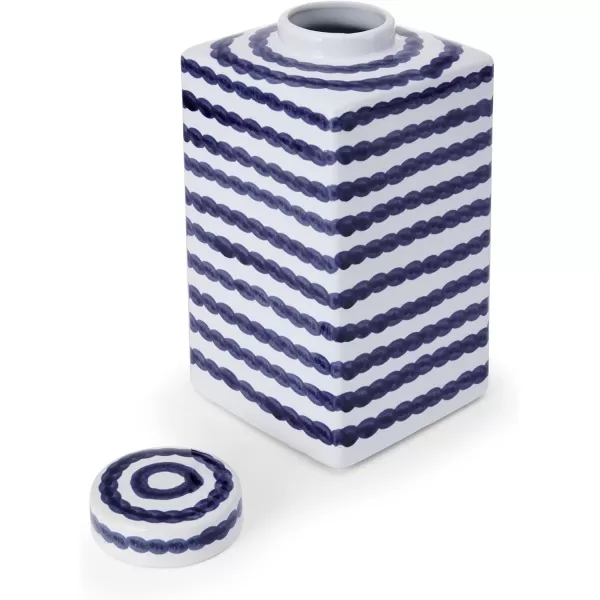 Mikasa Blue and White Landscape Round Ceramic Ginger Jar, Store Small Household Items or Display Faux Florals, 15 INCH