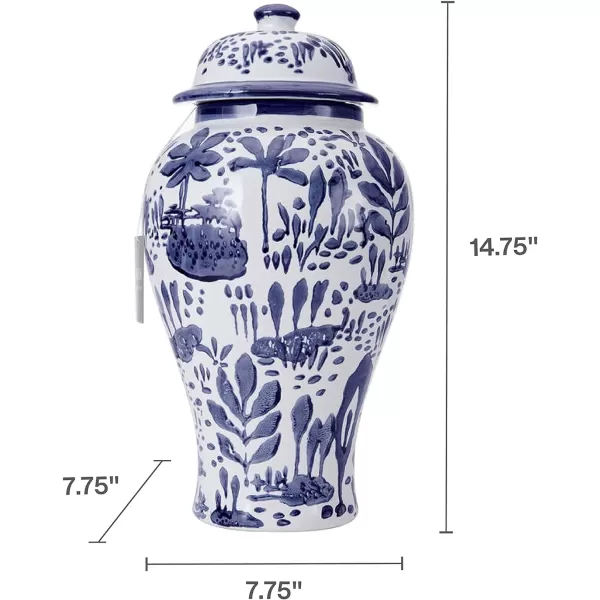 Mikasa Blue and White Landscape Round Ceramic Ginger Jar, Store Small Household Items or Display Faux Florals, 15 INCH