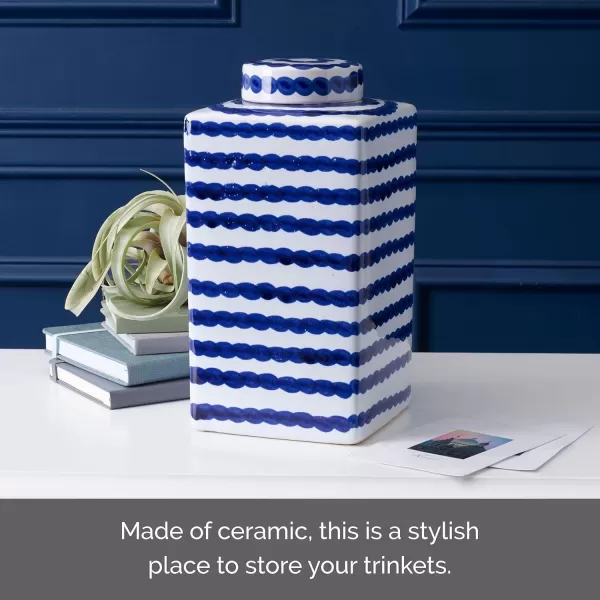 Mikasa Blue and White Landscape Round Ceramic Ginger Jar, Store Small Household Items or Display Faux Florals, 15 INCH