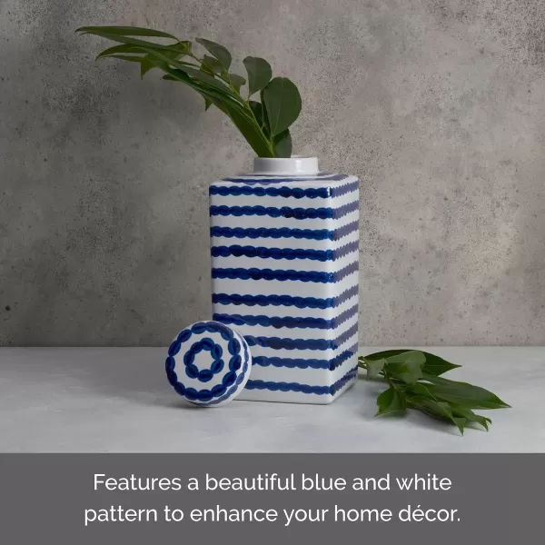Mikasa Blue and White Landscape Round Ceramic Ginger Jar, Store Small Household Items or Display Faux Florals, 15 INCH