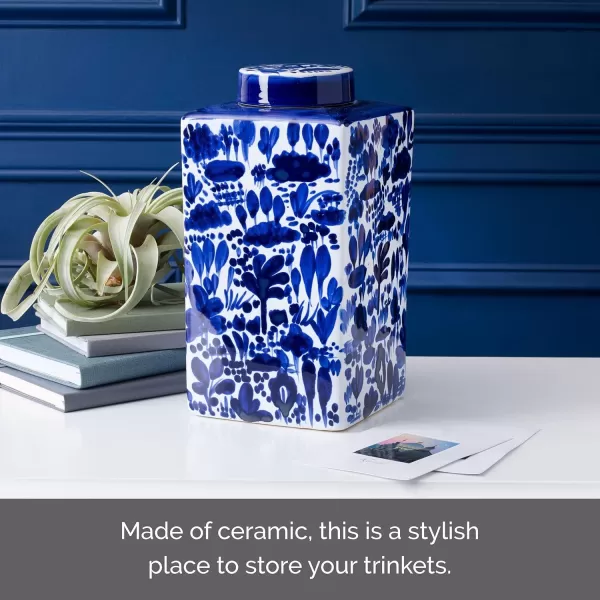 Mikasa Blue and White Landscape Round Ceramic Ginger Jar, Store Small Household Items or Display Faux Florals, 15 INCH