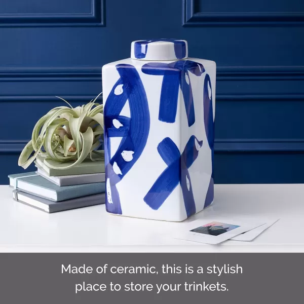 Mikasa Blue and White Landscape Round Ceramic Ginger Jar, Store Small Household Items or Display Faux Florals, 15 INCH