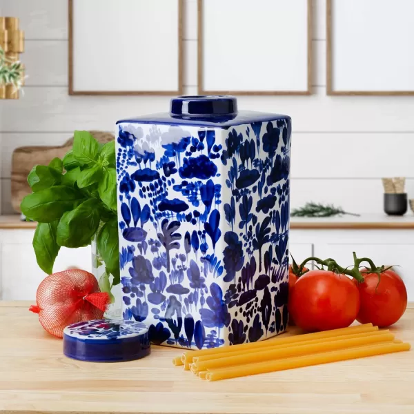 Mikasa Blue and White Landscape Round Ceramic Ginger Jar, Store Small Household Items or Display Faux Florals, 15 INCH
