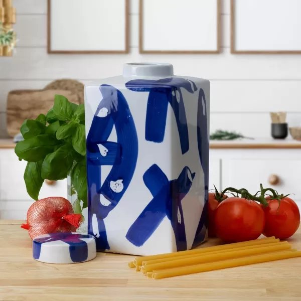 Mikasa Blue and White Landscape Round Ceramic Ginger Jar, Store Small Household Items or Display Faux Florals, 15 INCH