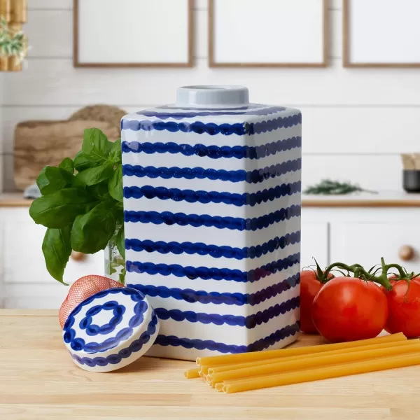 Mikasa Blue and White Landscape Round Ceramic Ginger Jar, Store Small Household Items or Display Faux Florals, 15 INCH