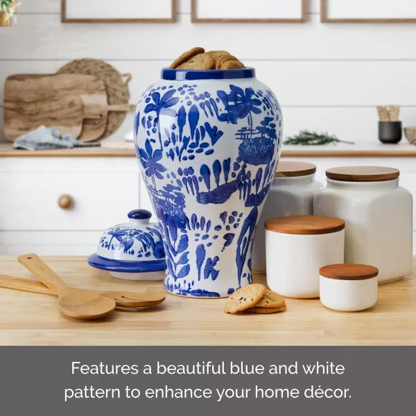 Mikasa Blue and White Landscape Round Ceramic Ginger Jar, Store Small Household Items or Display Faux Florals, 15 INCH