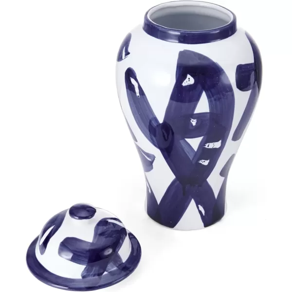 Mikasa Blue and White Landscape Round Ceramic Ginger Jar, Store Small Household Items or Display Faux Florals, 15 INCH