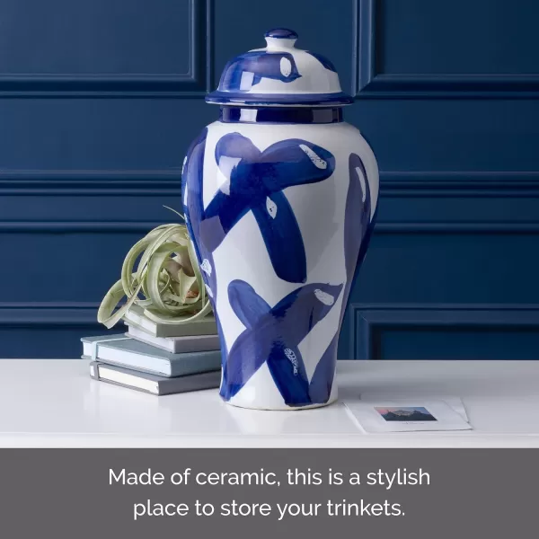 Mikasa Blue and White Landscape Round Ceramic Ginger Jar, Store Small Household Items or Display Faux Florals, 15 INCH