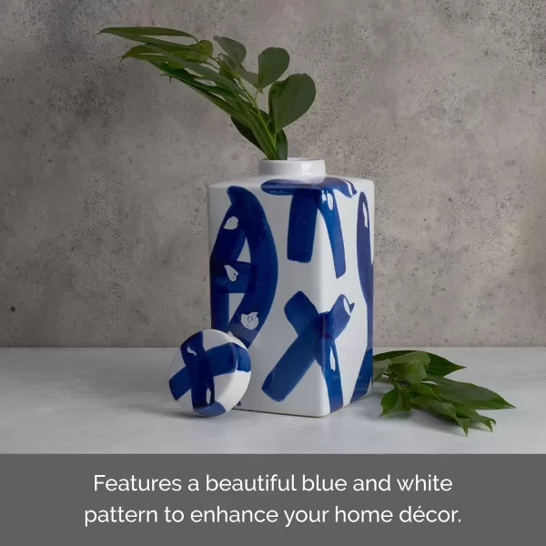 Mikasa Blue and White Landscape Round Ceramic Ginger Jar, Store Small Household Items or Display Faux Florals, 15 INCH