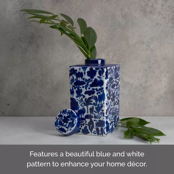 Mikasa Blue and White Landscape Round Ceramic Ginger Jar, Store Small Household Items or Display Faux Florals, 15 INCH