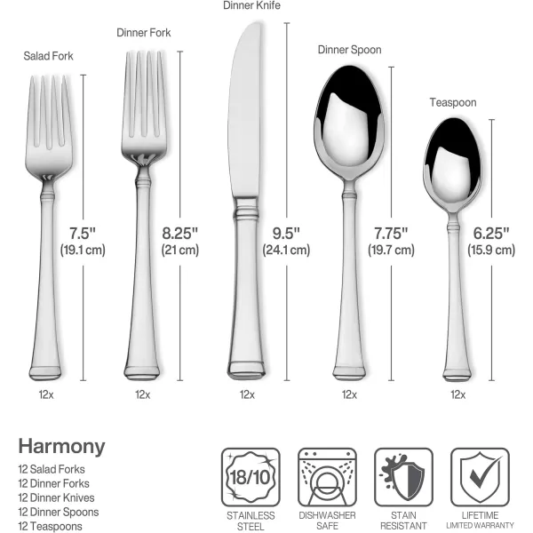 Mikasa, Bravo Flatware Service for 12, 65 Piece Set, 18/10 Stainless Steel, Silverware Set with Serving Utensils