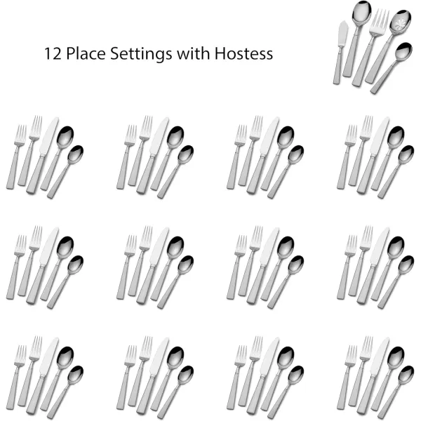 Mikasa, Bravo Flatware Service for 12, 65 Piece Set, 18/10 Stainless Steel, Silverware Set with Serving Utensils