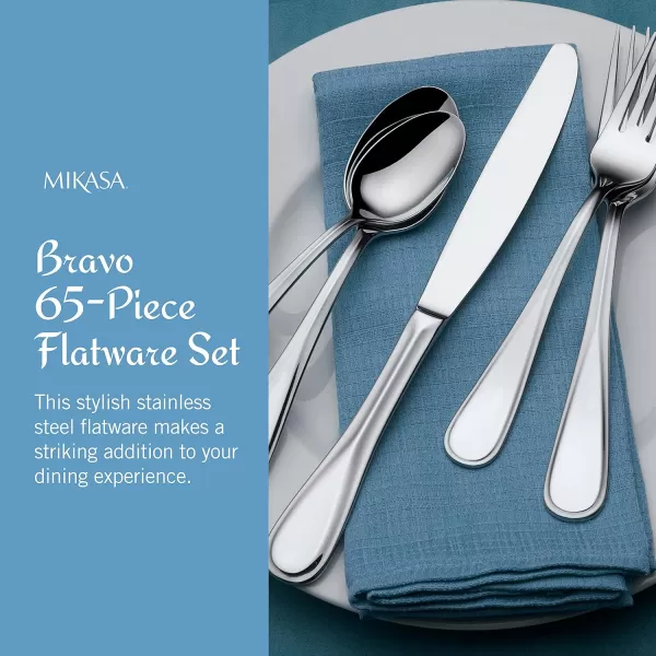 Mikasa, Bravo Flatware Service for 12, 65 Piece Set, 18/10 Stainless Steel, Silverware Set with Serving Utensils