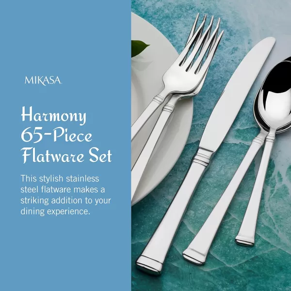 Mikasa, Bravo Flatware Service for 12, 65 Piece Set, 18/10 Stainless Steel, Silverware Set with Serving Utensils