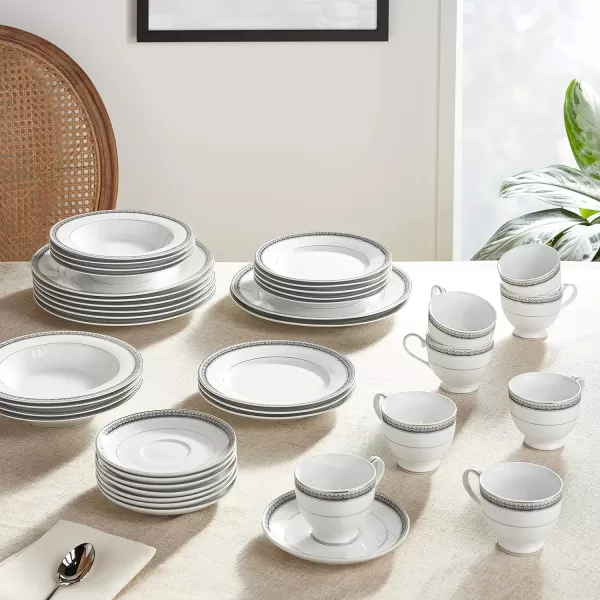 Mikasa Cameo Platinum 40-Piece Dinnerware Set, Dinner,Salad,Cereal, Fruit, Service for 8,White