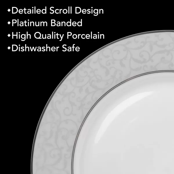 Mikasa Cameo Platinum 40-Piece Dinnerware Set, Dinner,Salad,Cereal, Fruit, Service for 8,White