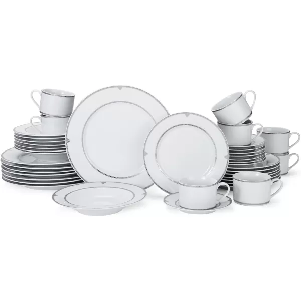 Mikasa Cameo Platinum 40-Piece Dinnerware Set, Dinner,Salad,Cereal, Fruit, Service for 8,White