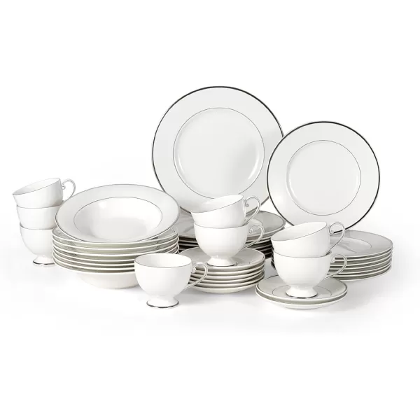 Mikasa Cameo Platinum 40-Piece Dinnerware Set, Dinner,Salad,Cereal, Fruit, Service for 8,White