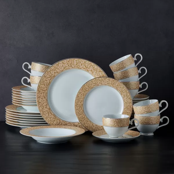 Mikasa Cameo Platinum 40-Piece Dinnerware Set, Dinner,Salad,Cereal, Fruit, Service for 8,White