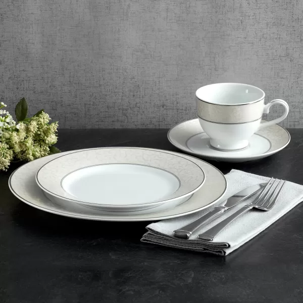 Mikasa Cameo Platinum 40-Piece Dinnerware Set, Dinner,Salad,Cereal, Fruit, Service for 8,White