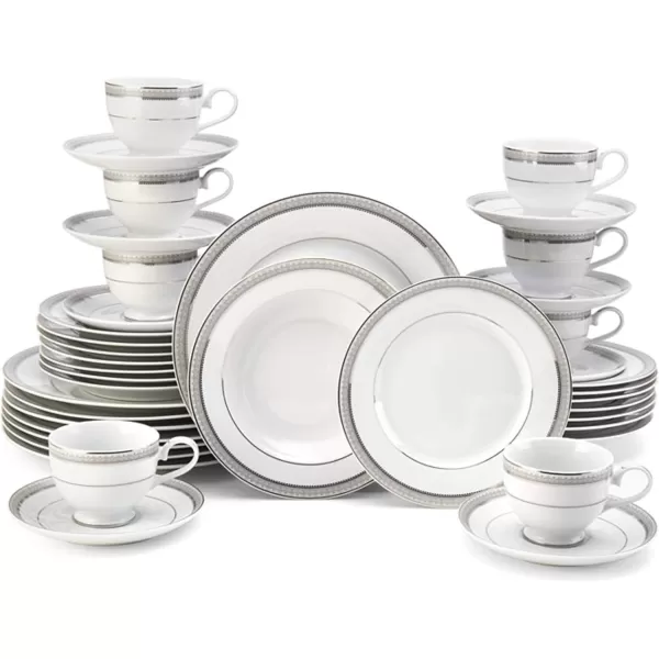 Mikasa Cameo Platinum 40-Piece Dinnerware Set, Dinner,Salad,Cereal, Fruit, Service for 8,White