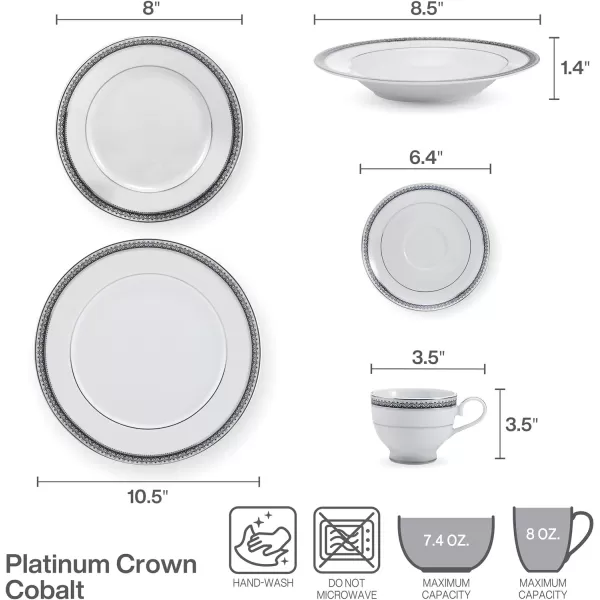 Mikasa Cameo Platinum 40-Piece Dinnerware Set, Dinner,Salad,Cereal, Fruit, Service for 8,White