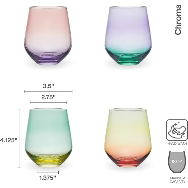 Mikasa Chroma Set of 4 Stemless Wine Glasses, 13 Ounce, Rainbow