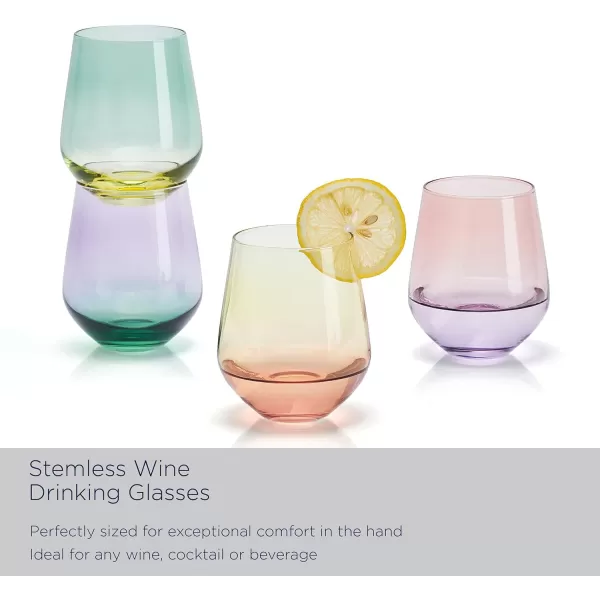 Mikasa Chroma Set of 4 Stemless Wine Glasses, 13 Ounce, Rainbow
