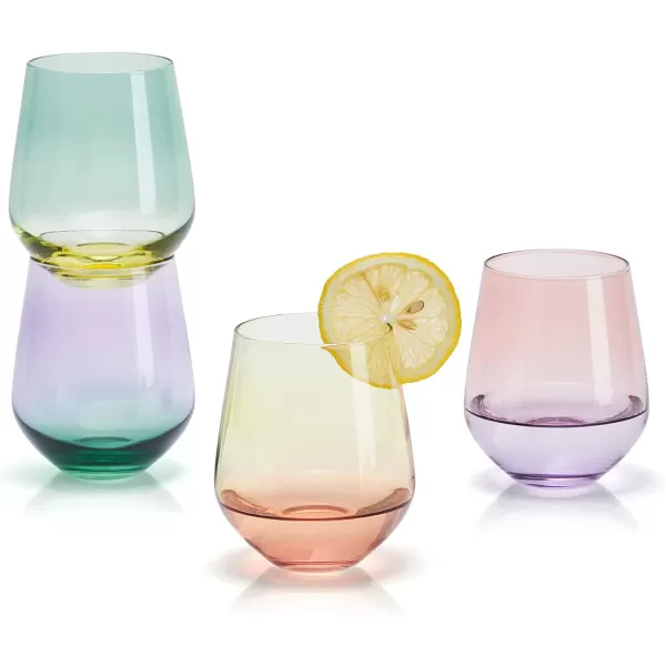 Mikasa Chroma Set of 4 Stemless Wine Glasses, 13 Ounce, Rainbow