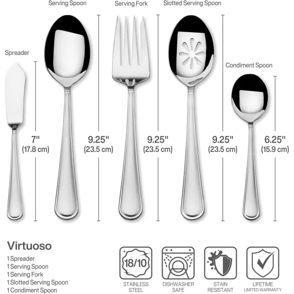 Mikasa Cocoa Blossom 18/10 Stainless Steel Flatware Hostess Serving Utensil, 65 Piece Set, Silver