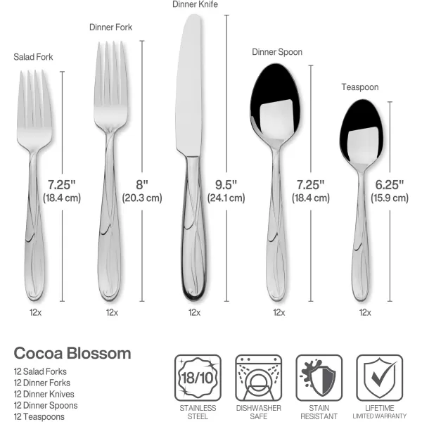 Mikasa Cocoa Blossom 18/10 Stainless Steel Flatware Hostess Serving Utensil, 65 Piece Set, Silver