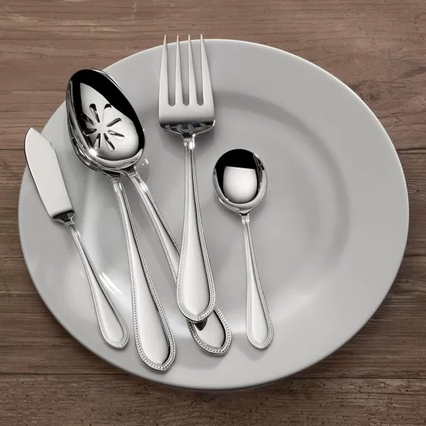 Mikasa Cocoa Blossom 18/10 Stainless Steel Flatware Hostess Serving Utensil, 65 Piece Set, Silver