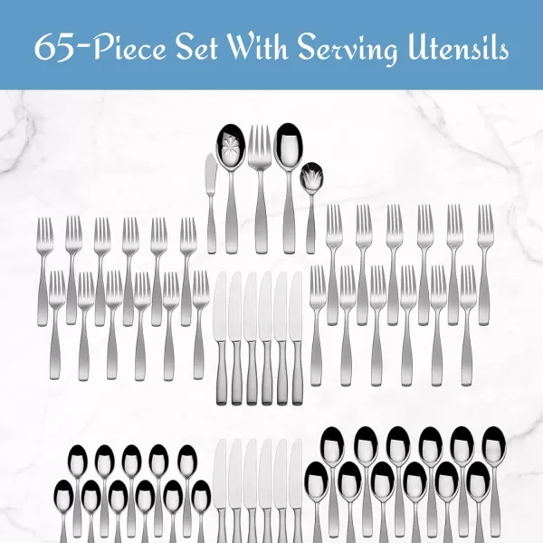 Mikasa Cocoa Blossom 18/10 Stainless Steel Flatware Hostess Serving Utensil, 65 Piece Set, Silver