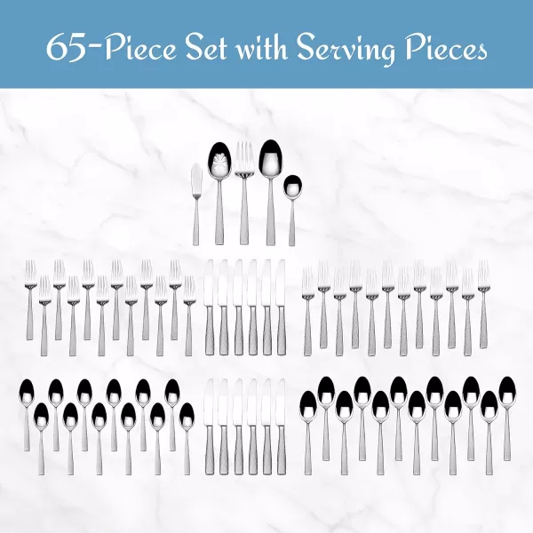 Mikasa Cocoa Blossom 18/10 Stainless Steel Flatware Hostess Serving Utensil, 65 Piece Set, Silver