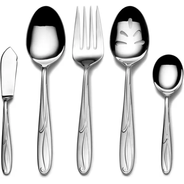 Mikasa Cocoa Blossom 18/10 Stainless Steel Flatware Hostess Serving Utensil, 65 Piece Set, Silver