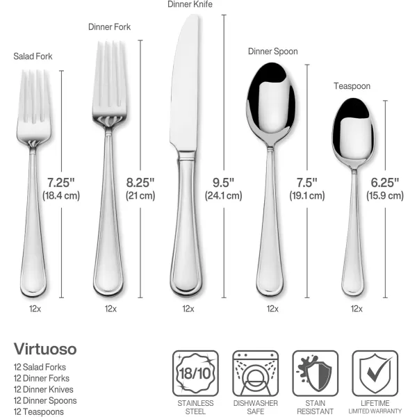 Mikasa Cocoa Blossom 18/10 Stainless Steel Flatware Hostess Serving Utensil, 65 Piece Set, Silver