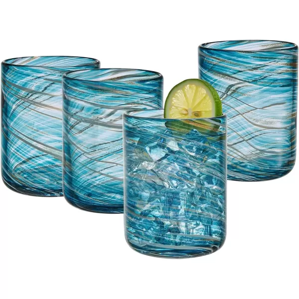 Mikasa Color Swirl Rocks Double Old Fashioned Glasses, Set of 4, Blue