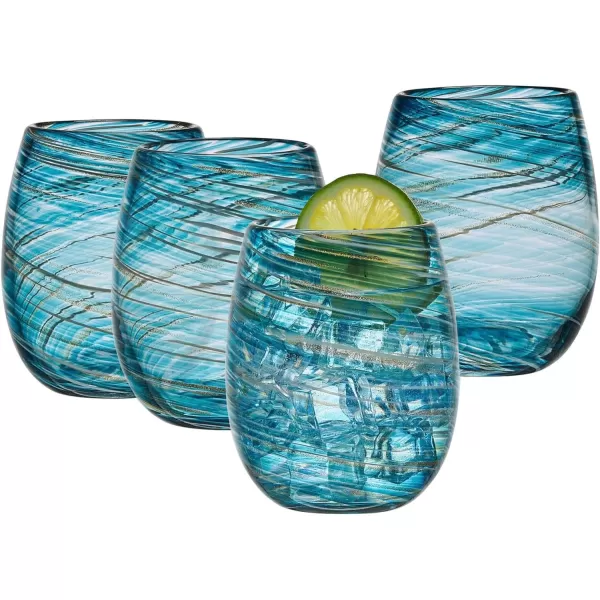 Mikasa Color Swirl Rocks Double Old Fashioned Glasses, Set of 4, Blue