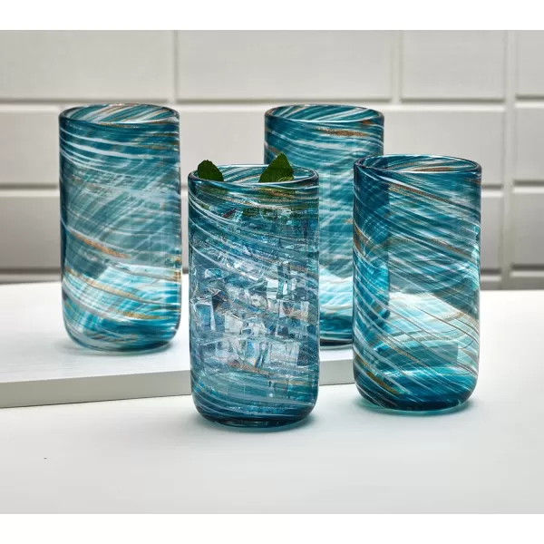 Mikasa Color Swirl Rocks Double Old Fashioned Glasses, Set of 4, Blue